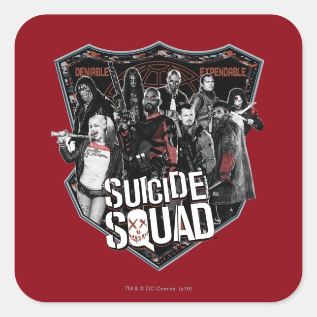 Suicide Squad | Group Badge Photo Quadratischer Aufkleber (Vorderseite)