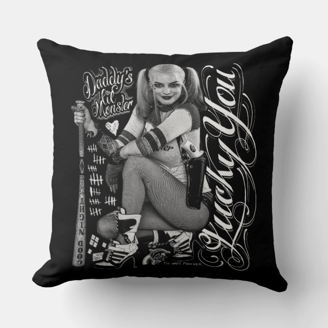 Suicide Squad Harley | Quinn Typography Foto Kissen (Vorderseite)