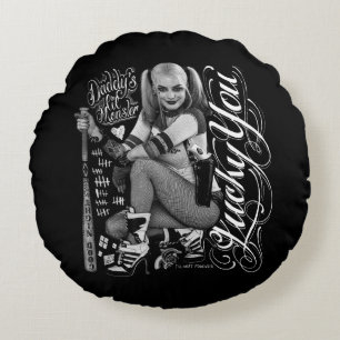 Suicide Squad Harley   Quinn Typography Foto Rundes Kissen