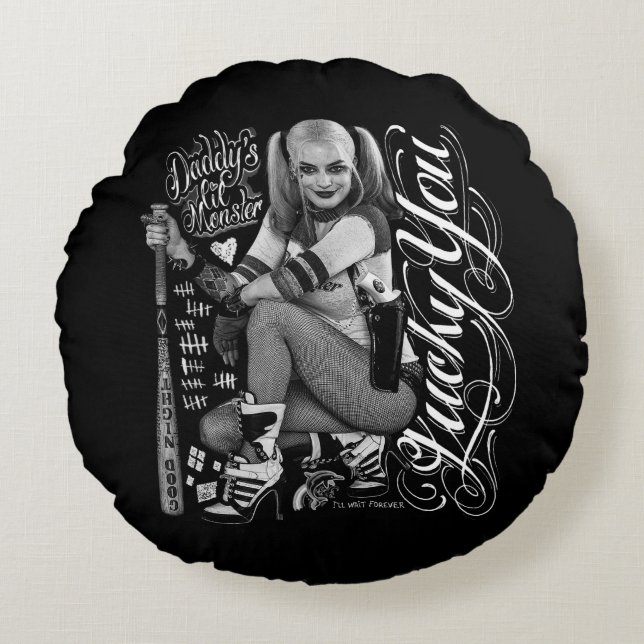 Suicide Squad Harley | Quinn Typography Foto Rundes Kissen (Vorderseite)
