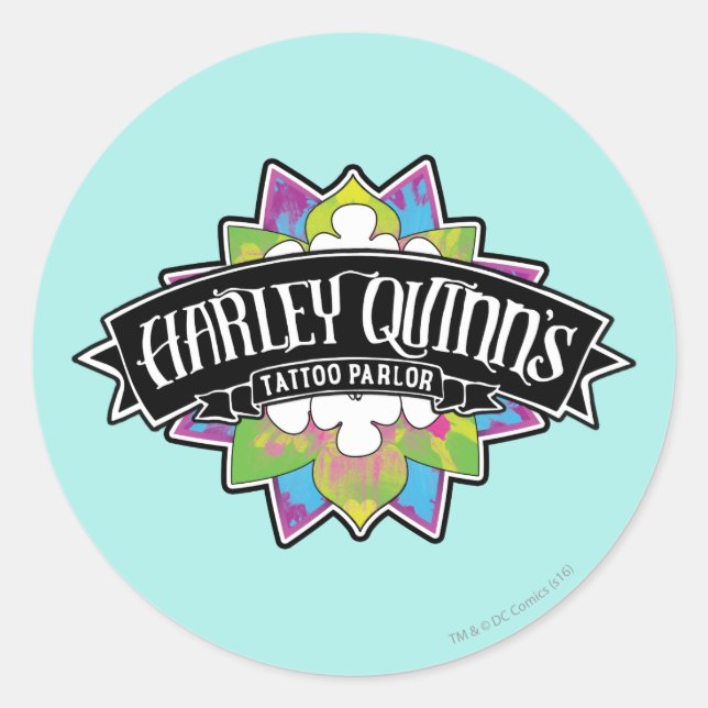 Suicide Squad | Harley Quinns Tattoo Parlor Lotus Runder Aufkleber (Vorderseite)
