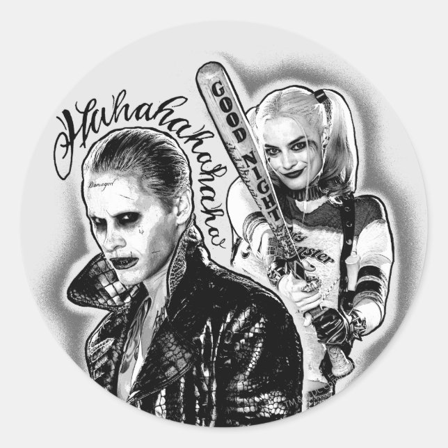 Suicide Squad | Joker & Harley Airbrush Tattoo Runder Aufkleber (Vorderseite)