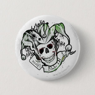 Suicide Squad   Joker Skull "All in" Tattoo Art Button