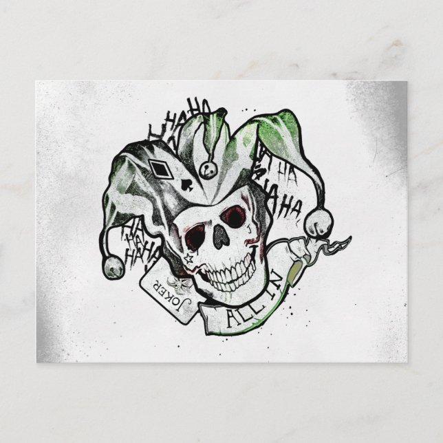 Suicide Squad | Joker Skull "All in" Tattoo Art Postkarte (Vorderseite)