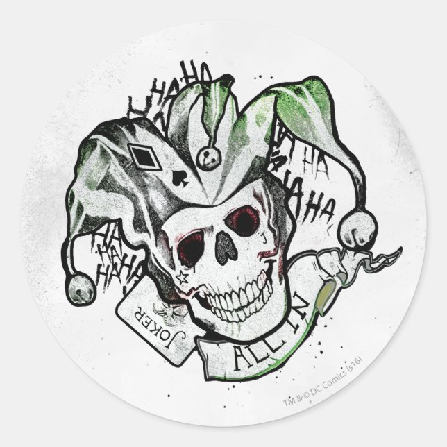 Suicide Squad | Joker Skull "All In" Tattoo Art Runder Aufkleber (Vorderseite)