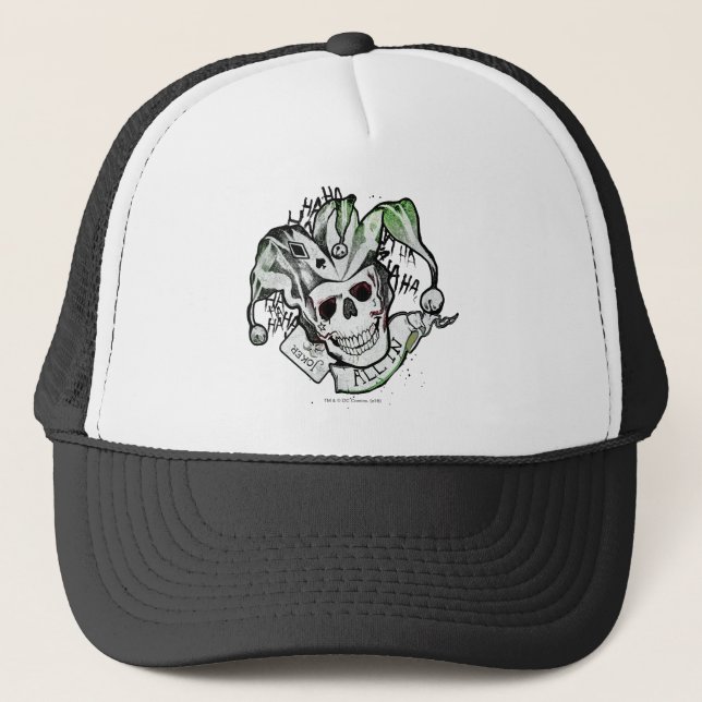 Suicide Squad | Joker Skull "All in" Tattoo Art Truckerkappe (Vorderseite)