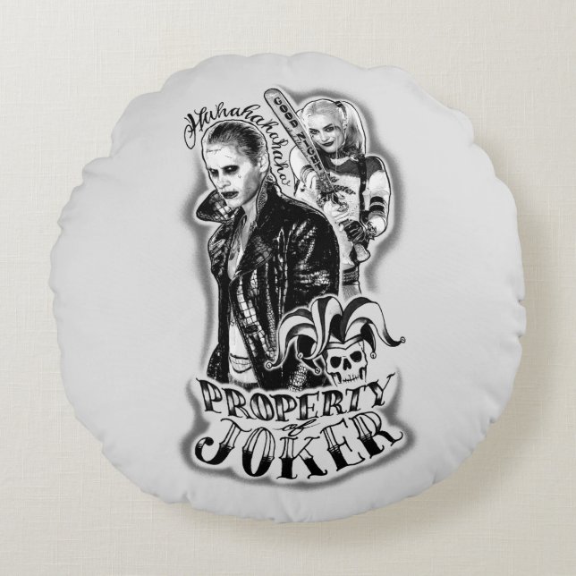 Suicide Squad | Joker und Harley Airbrush Tattoo Rundes Kissen (Vorderseite)