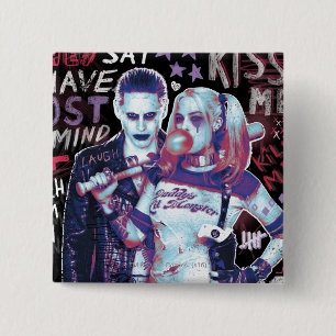 Suicide Squad Joker und Harley Typografy Foto Button