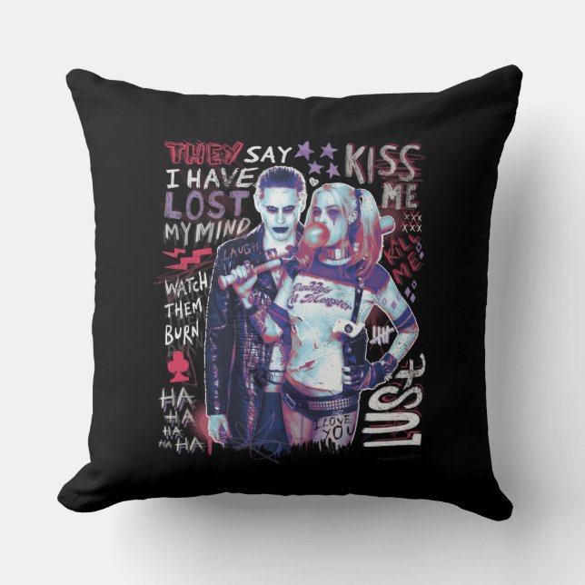 Suicide Squad | Joker und Harley Typografy Foto Kissen (Vorderseite)
