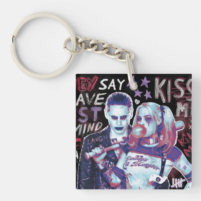 Suicide Squad | Joker und Harley Typografy Foto Schlüsselanhänger (Vorderseite)