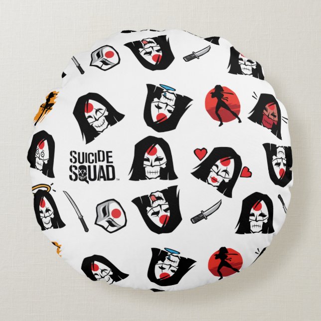 Suicide Squad | Katana Emoji Pattern Rundes Kissen (Vorderseite)