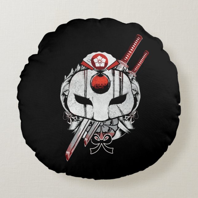 Suicide Squad | Katana Mask & Schwerter Tattoo Art Rundes Kissen (Vorderseite)