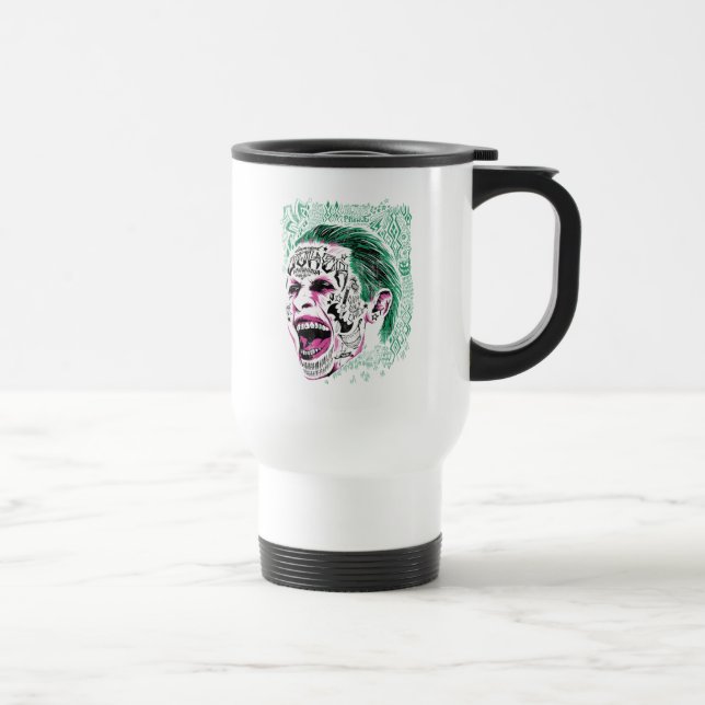 Suicide Squad | Lächeln Joker Kopf Sketch Reisebecher (Rechts)