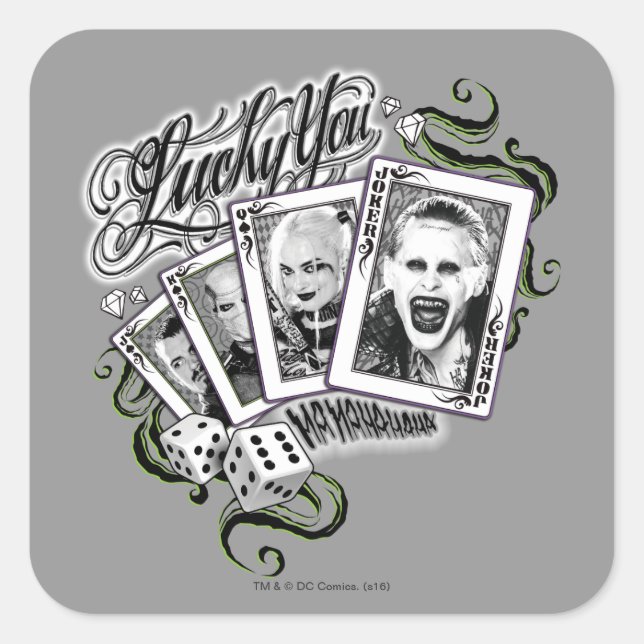 Suicide Squad | "Lucky You" Playing Cards Quadratischer Aufkleber (Vorderseite)