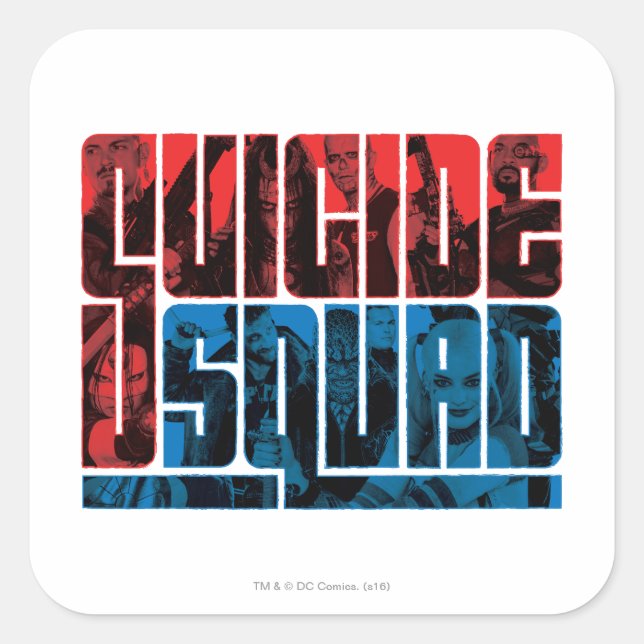Suicide Squad | Red and Blue Logo Quadratischer Aufkleber (Vorderseite)