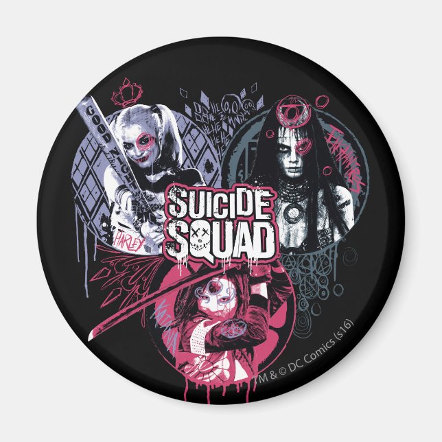 Suicide Squad | Squad Girls Graffiti Abzeichen Magnet (Vorne)