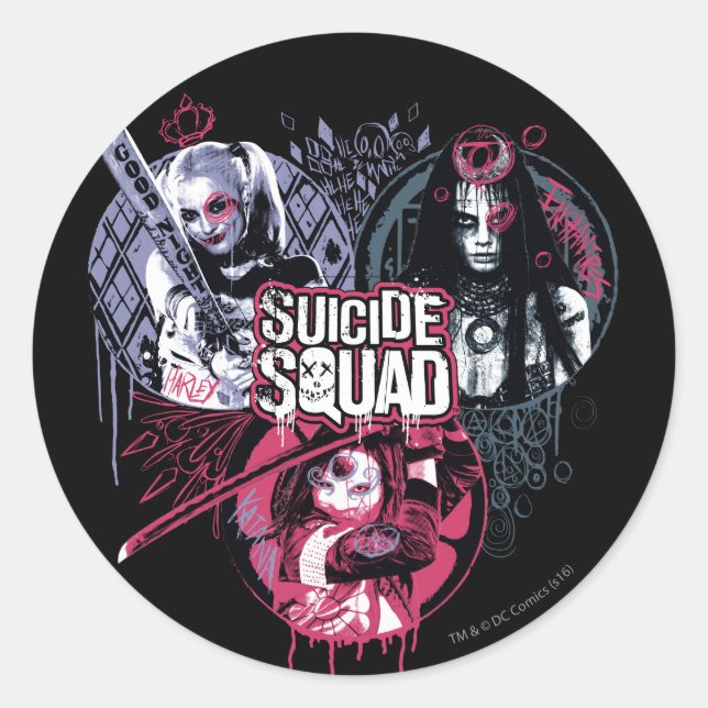 Suicide Squad | Squad Girls Graffiti Abzeichen Runder Aufkleber (Vorderseite)