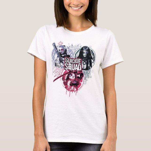 Suicide Squad | Squad Girls Graffiti Abzeichen T-Shirt (Vorderseite)