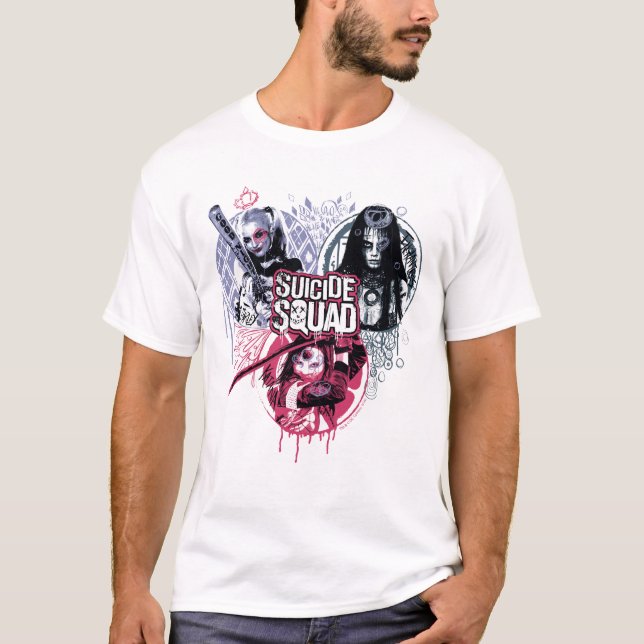 Suicide Squad | Squad Girls Graffiti Abzeichen T-Shirt (Vorderseite)