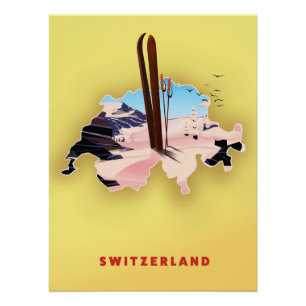 Suisse carte Ski poster de voyage sportif