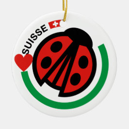 Suisse Lady Bug mit Schweizer Flagge Keramik Ornament