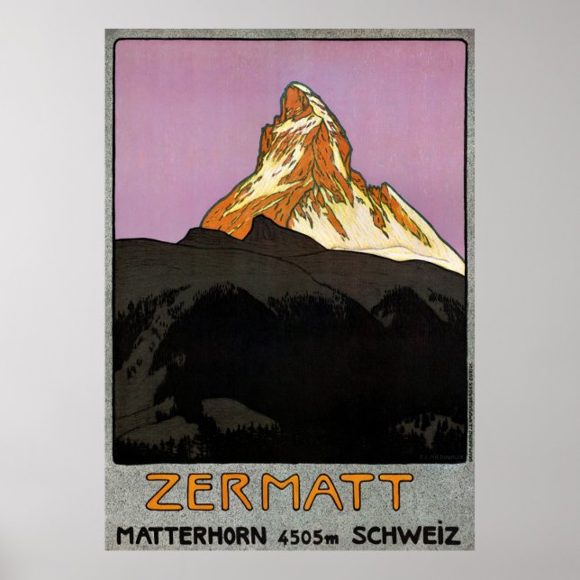 Suisse Zermatt Poster Vintage voyage restauré (Devant)