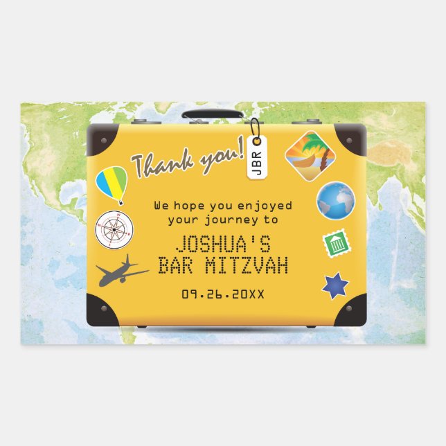 Suitcase World Travel Themed Bar Bat Mitzvah Rechteckiger Aufkleber (Vorderseite)