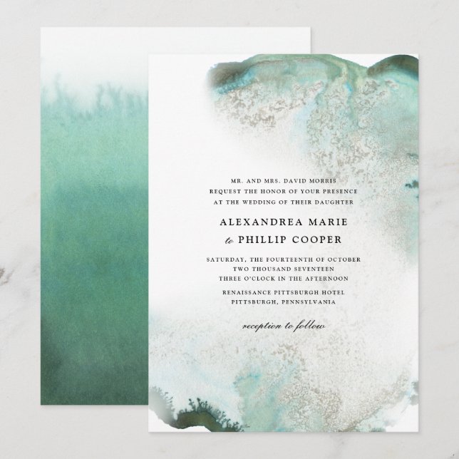 Suite de Faire-part de mariage d'aquarelle Ombre | (Devant / Derrière)