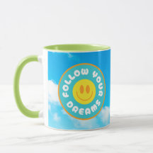 Suivez vos rêves joyeux visage tasse w poignée ver