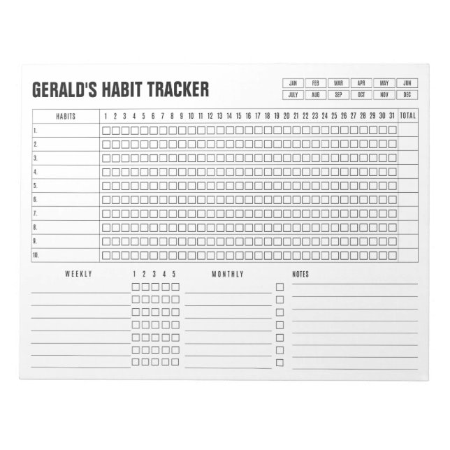 Suivi mensuel des habitudes - Bloc-notes minimalis (Devant)