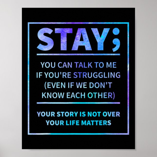 Suizid Bewusstseinsverhütung Semicolon Psychische  Poster (Vorne)