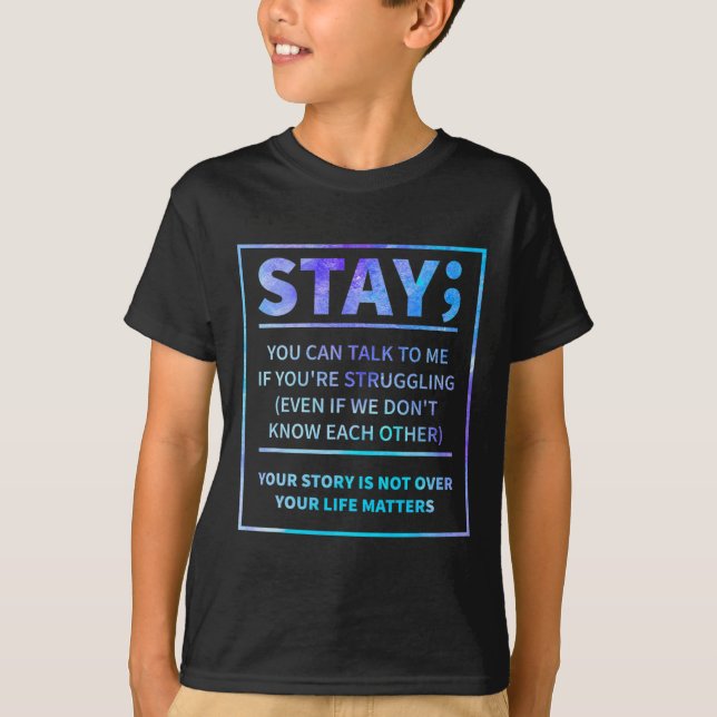 Suizid Bewusstseinsverhütung Semicolon Psychische  T-Shirt (Vorderseite)