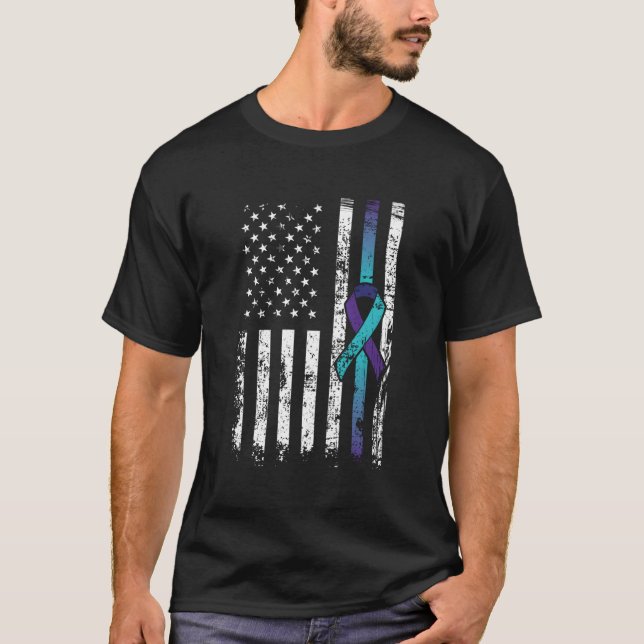 Suizid Depression American Flag Prevention Awaren T-Shirt (Vorderseite)