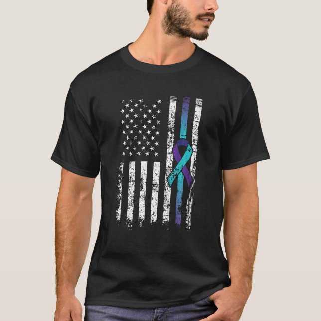 Suizid Depression American Flag Prevention Awaren T-Shirt (Vorderseite)