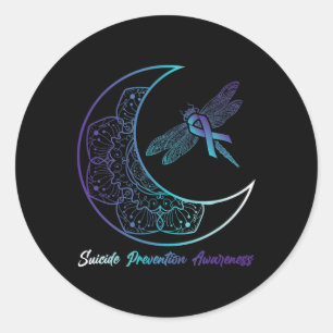 Suizid Depression Moon Dragonfly Prevention Aware Runder Aufkleber