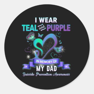 Suizid Prävention Awareness I Wear Teal Purple Fo Runder Aufkleber