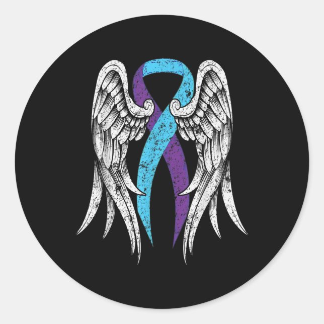 Suizidbewusstsein Kleidung Wings Ribbon Suizid Runder Aufkleber (Vorderseite)