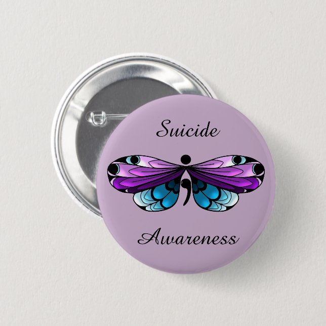 Suizidbewusstsein Schmetterling Semicolon Button (Vorne & Hinten)