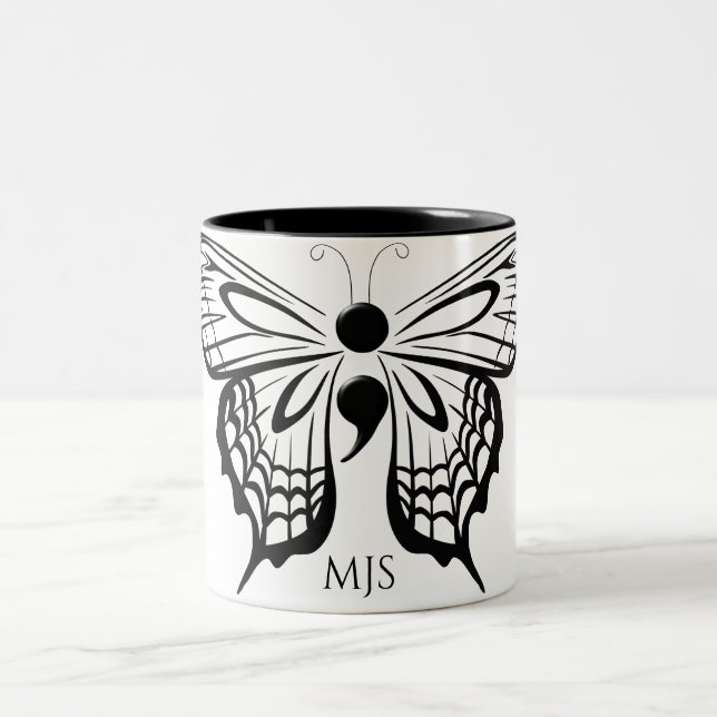Suizidbewusstsein Schmetterling Semicolon Zweifarbige Tasse (Mittel)