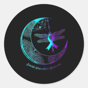 Suizidbewusstsein Shirt Dragonfly Moon Suizid Präv Runder Aufkleber