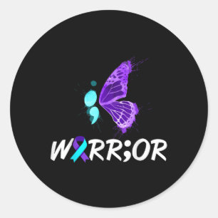 Suizidbewusstsein Shirt Semicolon Butterfly Suicid Runder Aufkleber
