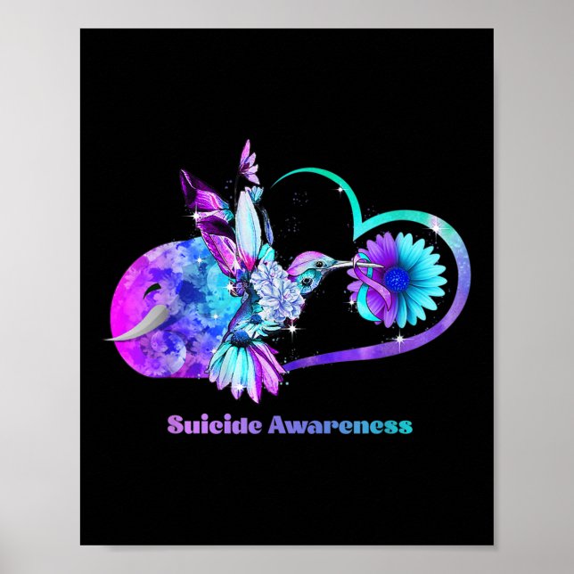 Suizidbewusstsein Shirt Sonnenblumen Herz Lila Poster (Vorne)