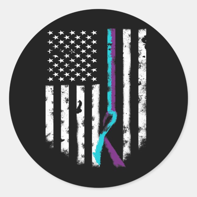 Suizidprävention American Flag Awareness Ribbon Runder Aufkleber (Vorderseite)