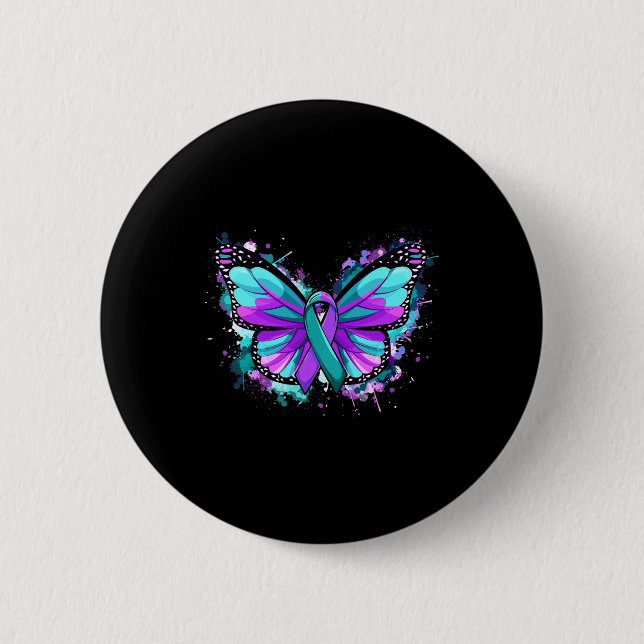 Suizidprävention Bewusstsein Aquamarines Lila Band Button (Vorderseite)