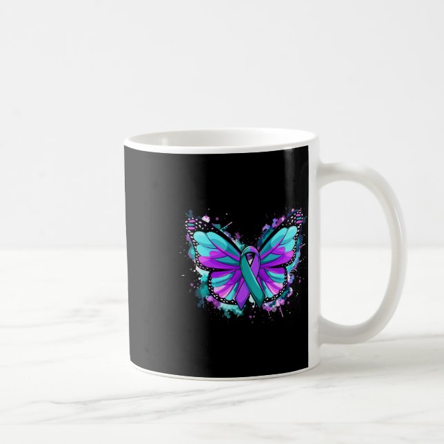 Suizidprävention Bewusstsein Aquamarines Lila Band Kaffeetasse (Rechts)