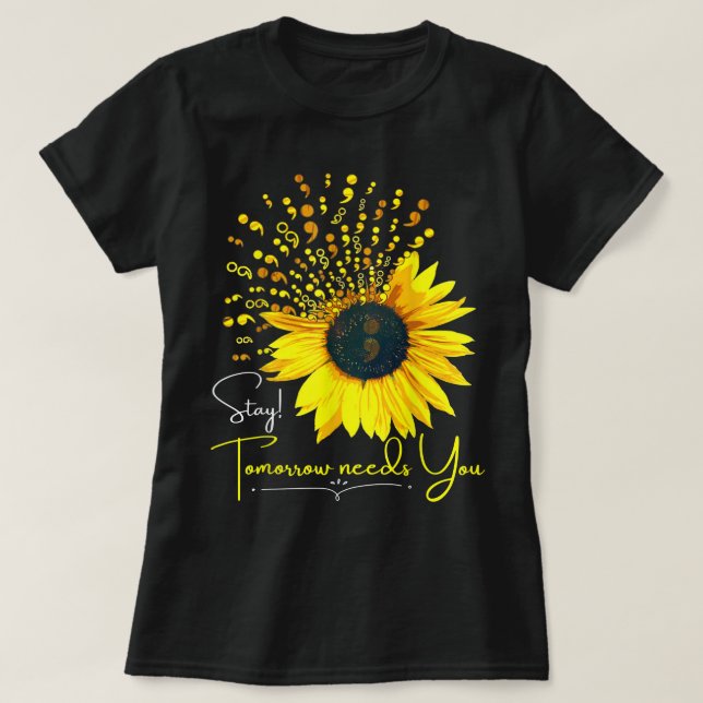 Suizidprävention Bewusstsein Sonnenblume Semicolon T-Shirt (Design vorne)