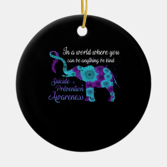 Suizidprävention Bewusstsein Sonnenblumen-Elefant Keramik Ornament (Vorne)