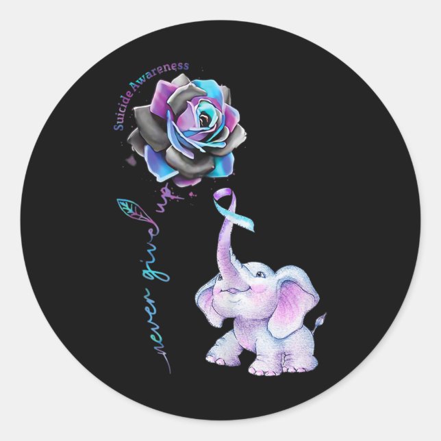 Suizidprävention Blume Elephant Ribbo Runder Aufkleber (Vorderseite)