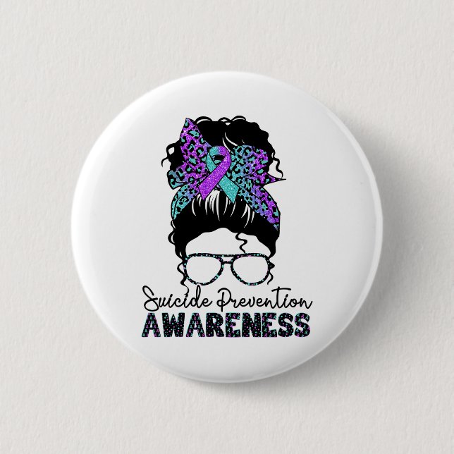 Suizidprävention Warrior Messy Bun Suicide Aware Button (Vorderseite)