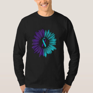 Suizidverhütung Sonnenblumen Aquamarin Lila T-Shirt